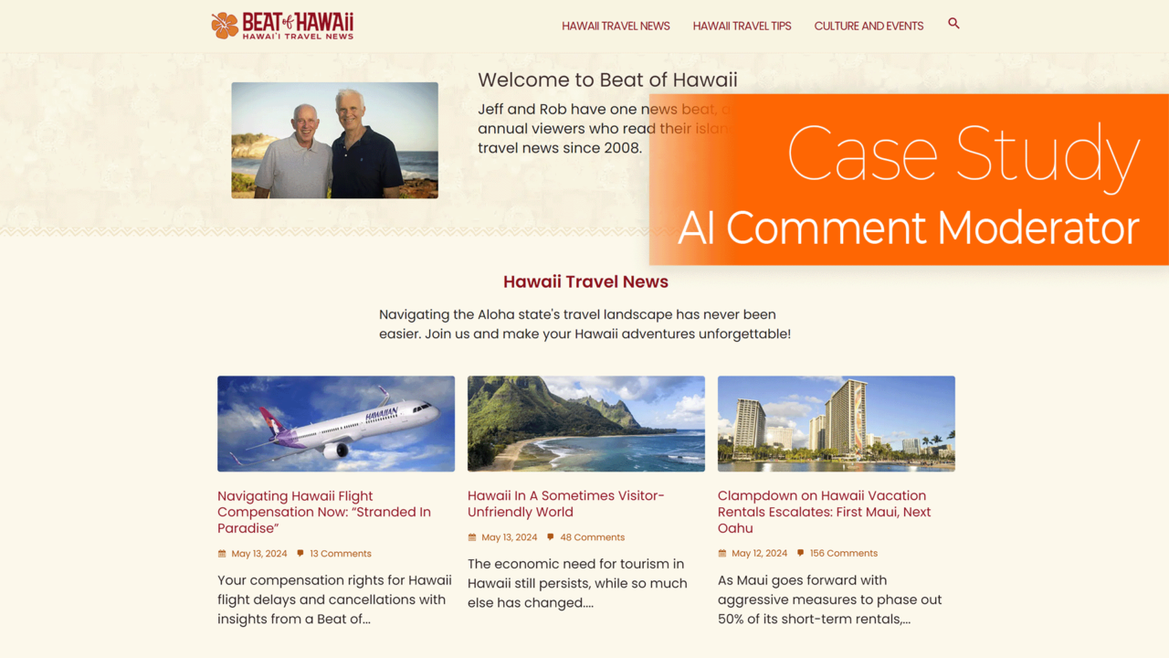 case study- beat of hawaii - ai comment moderator wordpress plugin